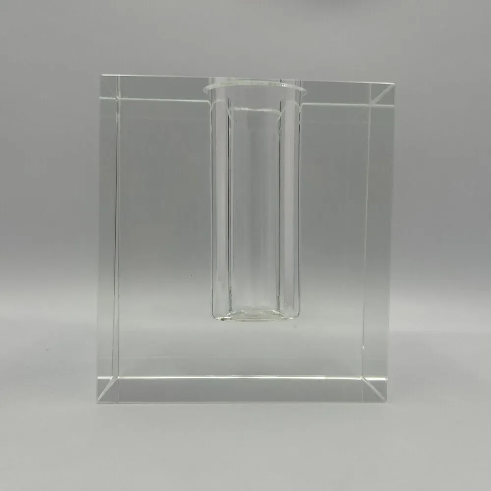 Debi Lilly Crystal Vase Demi Block Design Bud Vase Clear Solid Heavy MCM MODERN